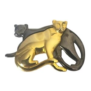 Liz Claiborne "Big Cats" Black & Gold Brooch